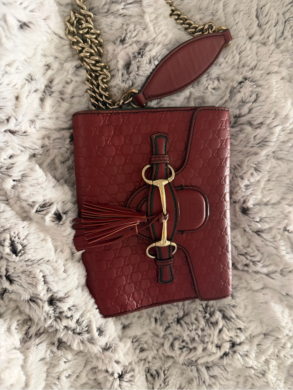 Gucci Red Quilted Leather Shoulder Bag with Gold Chain